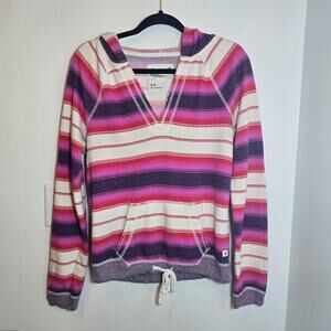 Vintage Y2K American Eagle Hoodie Women's Pink Striped Logo Pockets Size S